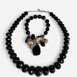 Ice.com Black Onyx Beaded Necklace with 925 silver clasp and Bracelet Set